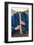 Japanese man playing traditional wooden flute, Kyoto, Japan-Peter Adams-Framed Photographic Print