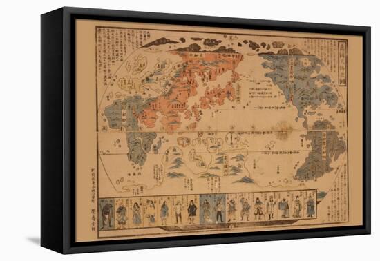 Japanese Map of the World; People of Many Nations-null-Framed Stretched Canvas