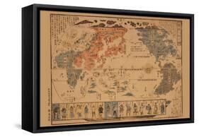 Japanese Map of the World; People of Many Nations-null-Framed Stretched Canvas