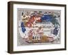 Japanese Map Of The World With Black Ship Foreign Battleships-null-Framed Art Print