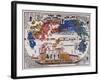 Japanese Map Of The World With Black Ship Foreign Battleships-null-Framed Art Print