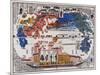 Japanese Map Of The World With Black Ship Foreign Battleships-null-Mounted Art Print