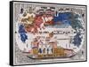 Japanese Map Of The World With Black Ship Foreign Battleships-null-Framed Stretched Canvas