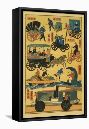 Japanese Modes of Transportation at Turn of Century-null-Framed Stretched Canvas