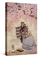 Japanese Mother and Infant Meeting a Poet under a Cherry Tree-null-Stretched Canvas