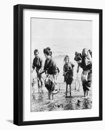 Japanese Mothers and Children Fishing Photograph - Japan-Lantern Press-Framed Art Print