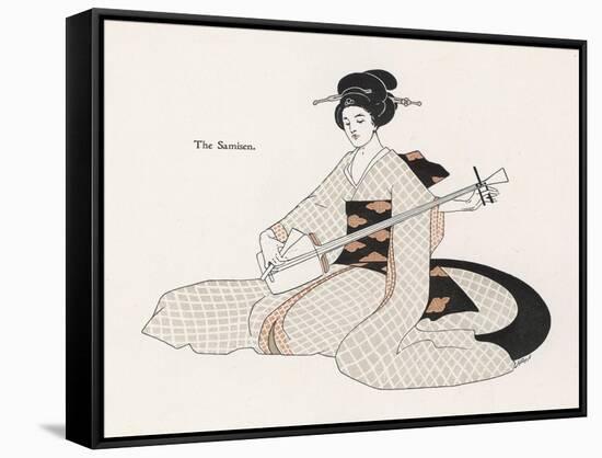 Japanese Musician Plays the Samisen-R. Halls-Framed Stretched Canvas