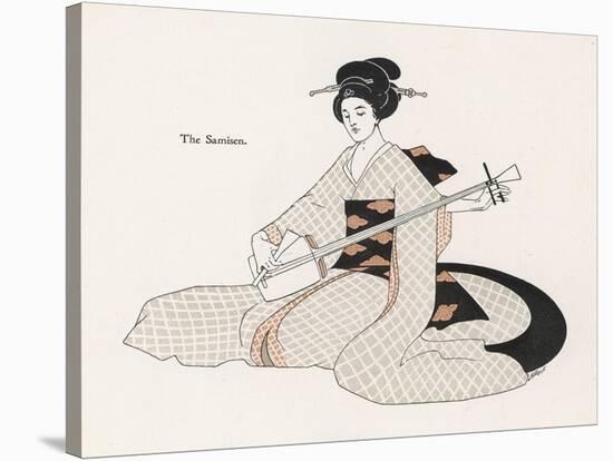 Japanese Musician Plays the Samisen-R. Halls-Stretched Canvas