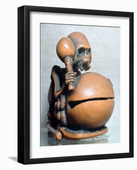 Japanese Netsuke of a skeleton playing a drum, 18th century. Artist: Unknown-Unknown-Framed Giclee Print