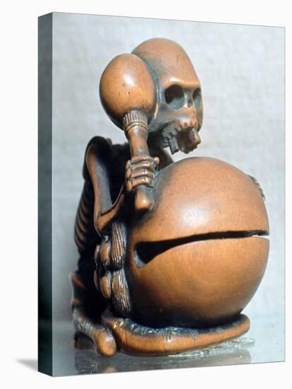 Japanese Netsuke of a skeleton playing a drum, 18th century. Artist: Unknown-Unknown-Stretched Canvas