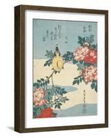 Japanese Nightingale and Spray of Roses, C. 1832-Katsushika Hokusai-Framed Giclee Print