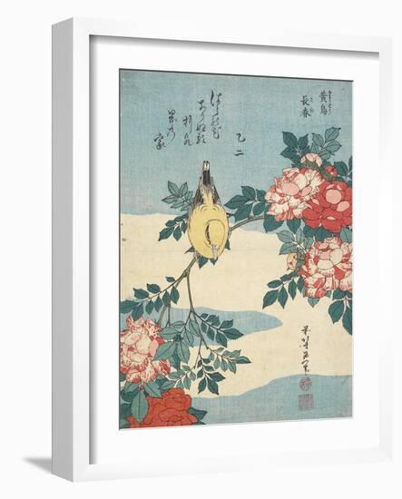 Japanese Nightingale and Spray of Roses, C. 1832-Katsushika Hokusai-Framed Giclee Print