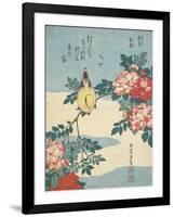 Japanese Nightingale and Spray of Roses, C. 1832-Katsushika Hokusai-Framed Giclee Print