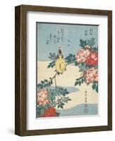 Japanese Nightingale and Spray of Roses, C. 1832-Katsushika Hokusai-Framed Giclee Print