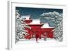 Japanese or Chinese Temple under Snow - Vector Illustration-isaxar-Framed Art Print