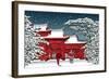 Japanese or Chinese Temple under Snow - Vector Illustration-isaxar-Framed Art Print