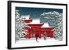 Japanese or Chinese Temple under Snow - Vector Illustration-isaxar-Framed Art Print