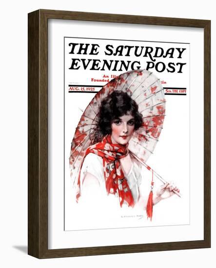 "Japanese Parasol," Saturday Evening Post Cover, August 15, 1925-J. Knowles Hare-Framed Giclee Print