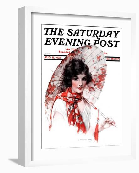 "Japanese Parasol," Saturday Evening Post Cover, August 15, 1925-J. Knowles Hare-Framed Giclee Print