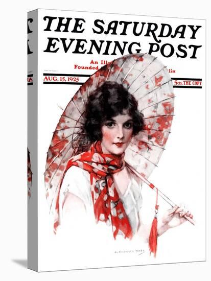 "Japanese Parasol," Saturday Evening Post Cover, August 15, 1925-J. Knowles Hare-Stretched Canvas