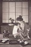 Girl Arranging Flowers (Hand Coloured Photo)-Japanese Photographer-Stretched Canvas