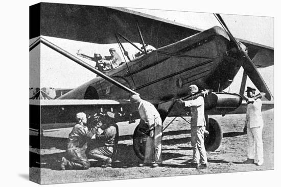 Japanese Plane Being Loaded with Bombs in Manchuria, 1933-Japanese Photographer-Stretched Canvas