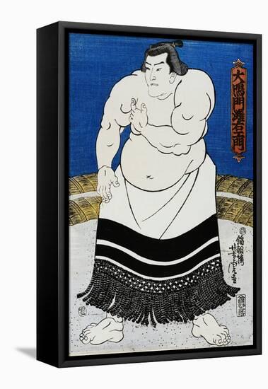 Japanese Print of a Sumo Wrestler Probably by Kunisada-Stefano Bianchetti-Framed Stretched Canvas