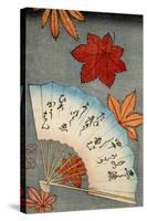 Japanese print of fan with maple leaves-null-Stretched Canvas