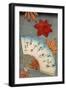 Japanese print of fan with maple leaves-null-Framed Giclee Print