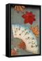 Japanese print of fan with maple leaves-null-Framed Stretched Canvas