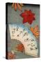 Japanese print of fan with maple leaves-null-Stretched Canvas