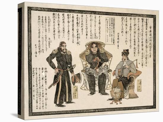 Japanese Print Showing Commander Anan, Commodore Matthew Perry and Captain Henry Adams-null-Stretched Canvas