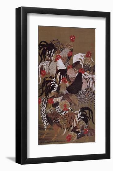 Japanese Rooster with Sunflower in Summer-Jyakuchu Ito-Framed Giclee Print