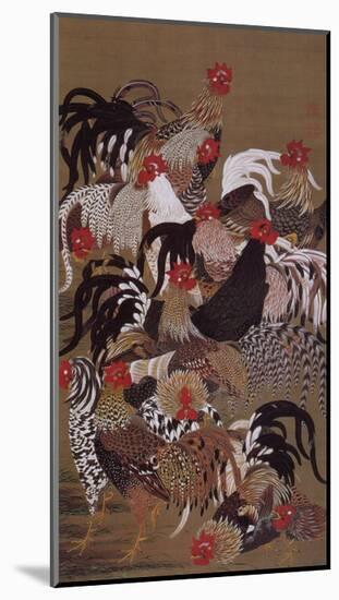 Japanese Rooster with Sunflower in Summer-Jyakuchu Ito-Mounted Giclee Print