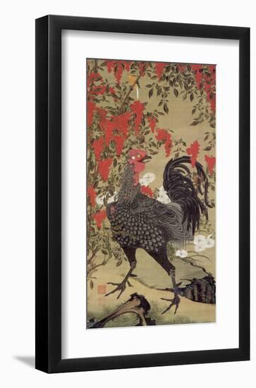 Japanese Rooster with Two Birds-Jyakuchu Ito-Framed Giclee Print