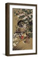 Japanese Rooster with Two Birds-Jyakuchu Ito-Framed Giclee Print