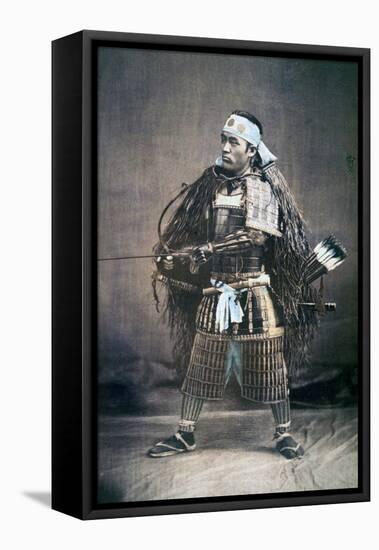 Japanese Samurai Warrior in Full Costume with Weapons, C.1880s-null-Framed Stretched Canvas