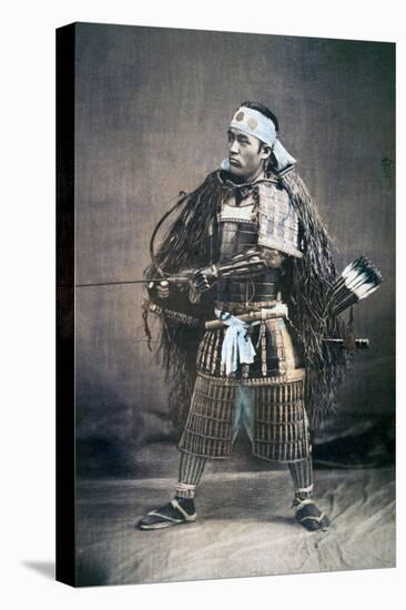 Japanese Samurai Warrior in Full Costume with Weapons, C.1880s-null-Stretched Canvas
