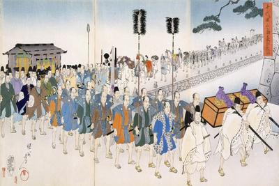 Samurai Warriors on the March (Colour Woodblock Print)