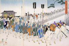 Warlord Watches Samurai Practising their Swordplay (Colour Woodblock Print)-Japanese-Giclee Print