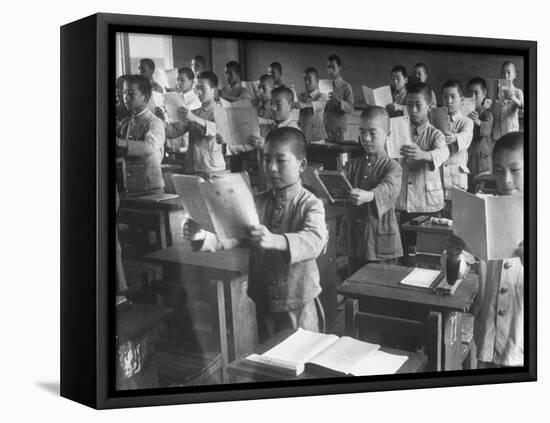 Japanese School Students Learning New Way of Reading-null-Framed Stretched Canvas