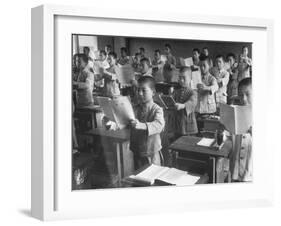 Japanese School Students Learning New Way of Reading-null-Framed Photographic Print