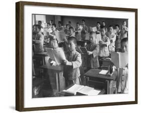 Japanese School Students Learning New Way of Reading-null-Framed Photographic Print