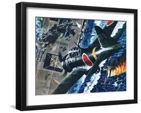 Japanese Suicide Attack on American Aircraft Carrier-Wilf Hardy-Framed Giclee Print