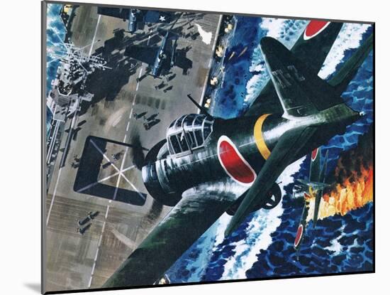 Japanese Suicide Attack on American Aircraft Carrier-Wilf Hardy-Mounted Giclee Print