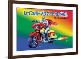 Japanese Superhero on Motorcycle-null-Framed Premium Giclee Print