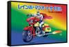 Japanese Superhero on Motorcycle-null-Framed Stretched Canvas