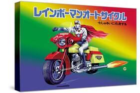 Japanese Superhero on Motorcycle-null-Stretched Canvas