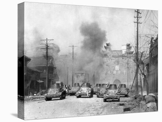 Japanese Tanks Patrolling Nanking Building-null-Stretched Canvas