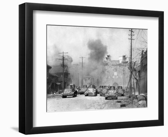 Japanese Tanks Patrolling Nanking Building-null-Framed Photographic Print